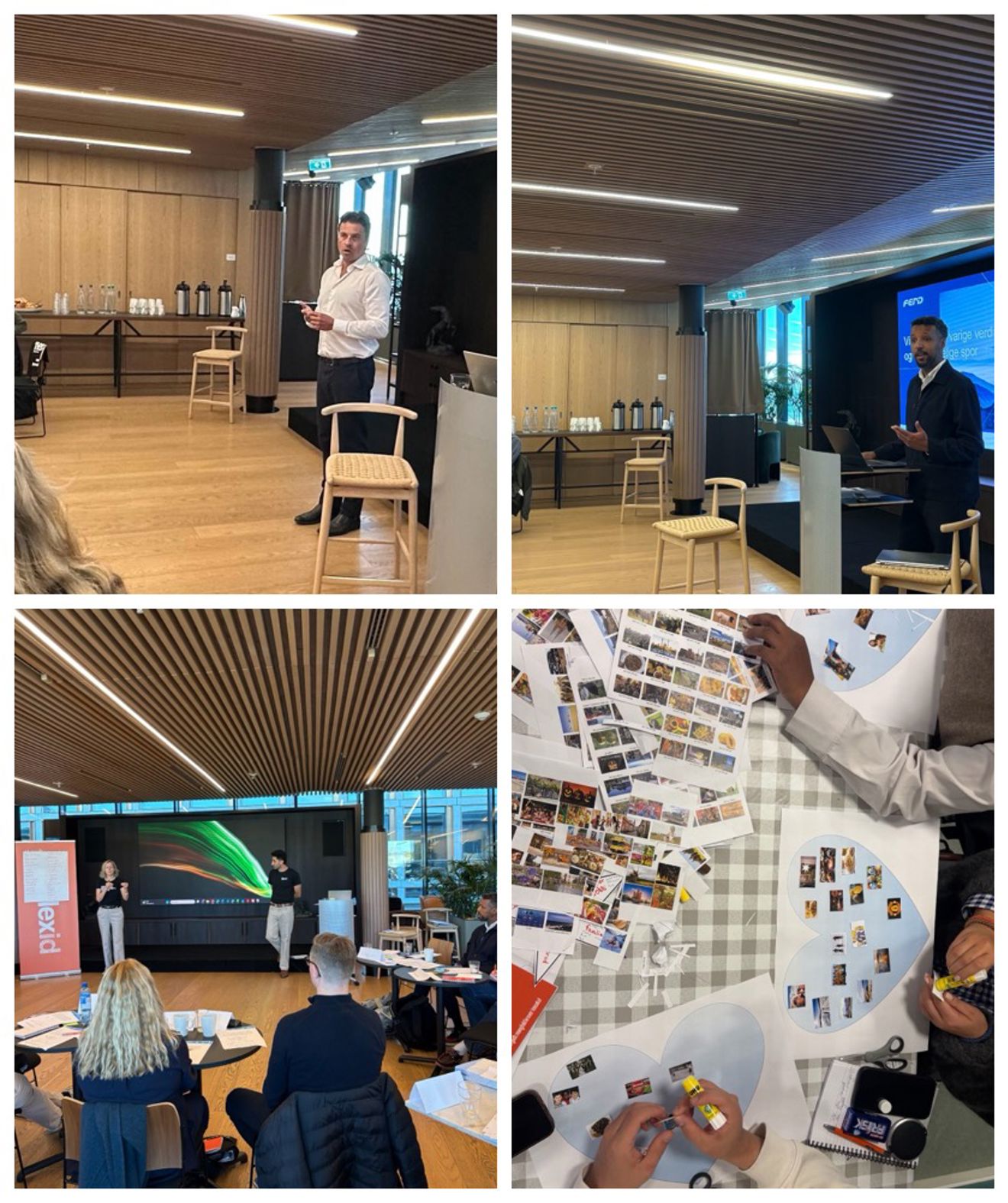 En collage av mennesker i et rom med en person som står foran en skjerm En collage av mennesker i et rom med en person som står foran en skjerm