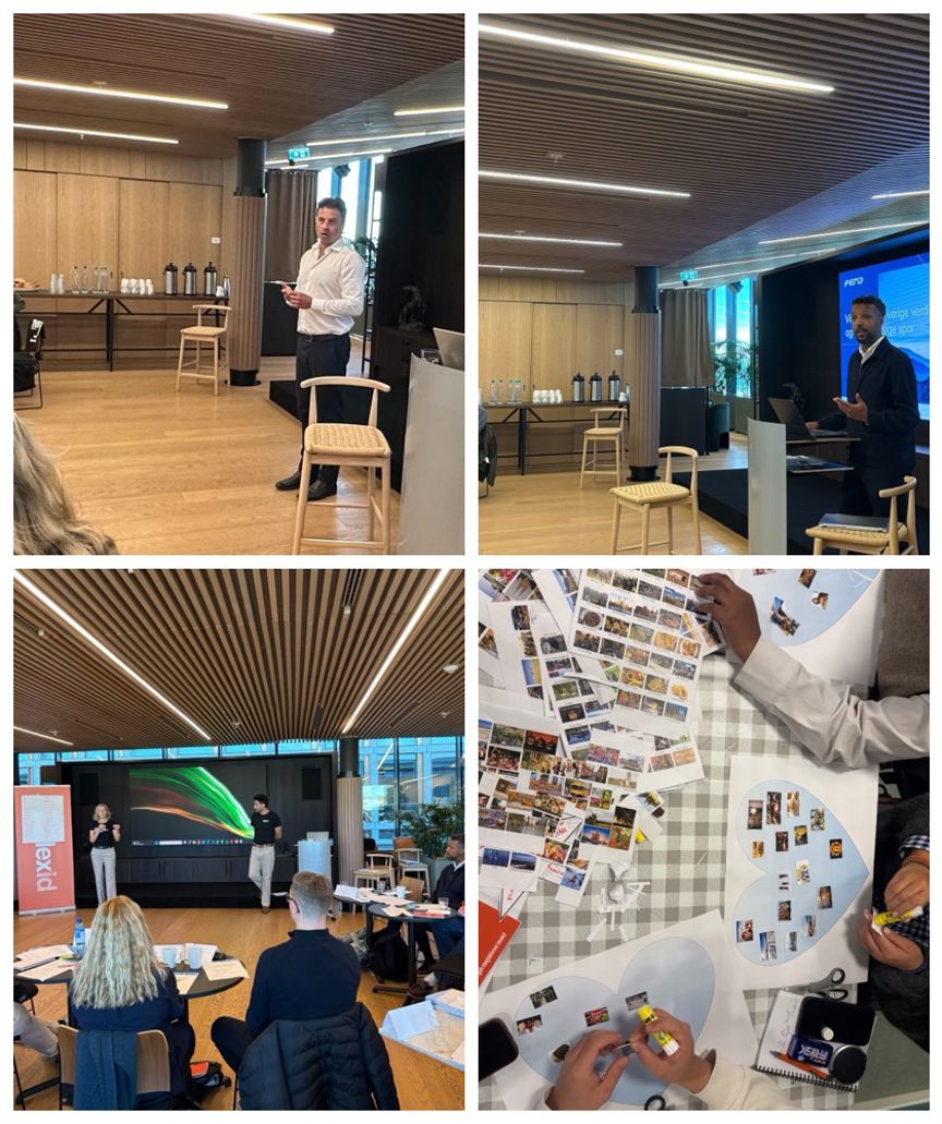 En collage av mennesker i et rom med en person som står foran en skjerm En collage av mennesker i et rom med en person som står foran en skjerm
