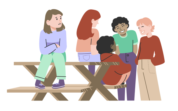 en gruppe mennesker som sitter på en benk