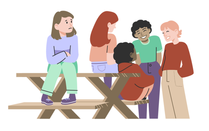 Foto: Udir en gruppe mennesker som sitter på en benk